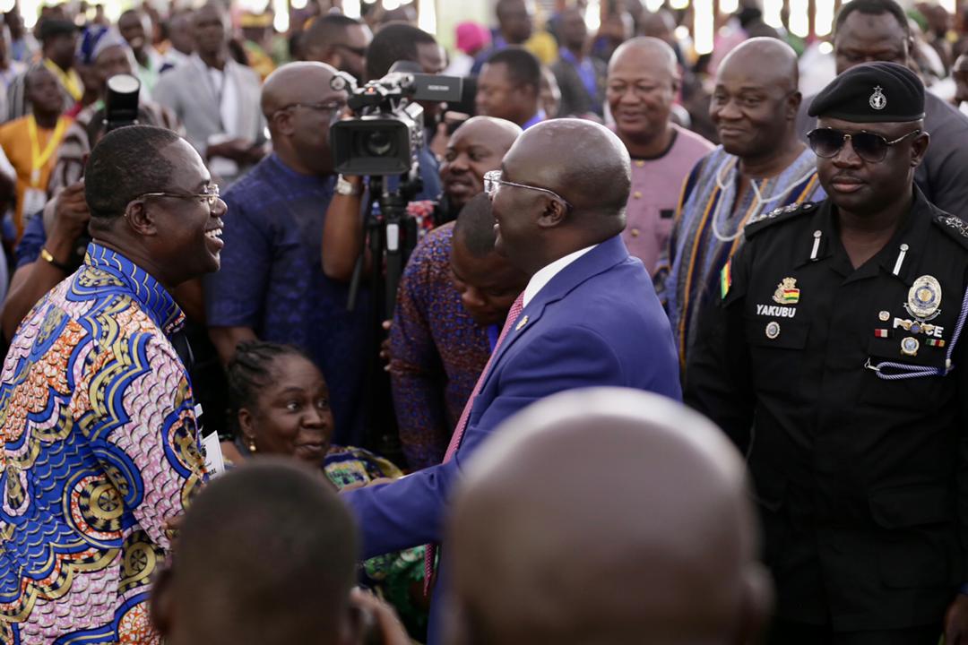 Vice-President Bawumia is welcomed at the 21st Biennial National Delegates Conference of the National Association of Local Authorities of Ghana by the Executive Chairman of Jospong Group of Companies, Joseph Siaw Agyepong.